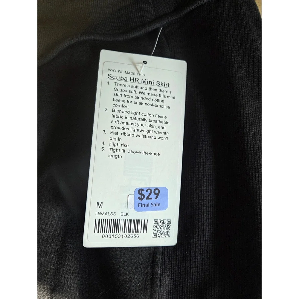 Lululemon Scuba High Rise Mini Skirt Black Cotton Fleece LW8ALSS Size M NWT